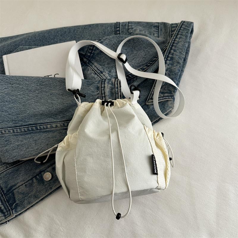 Waterproof Nylon Drawstring Bucket Bag for Women 2026 Trendy Minimalist Shoulder Crossbody Purse