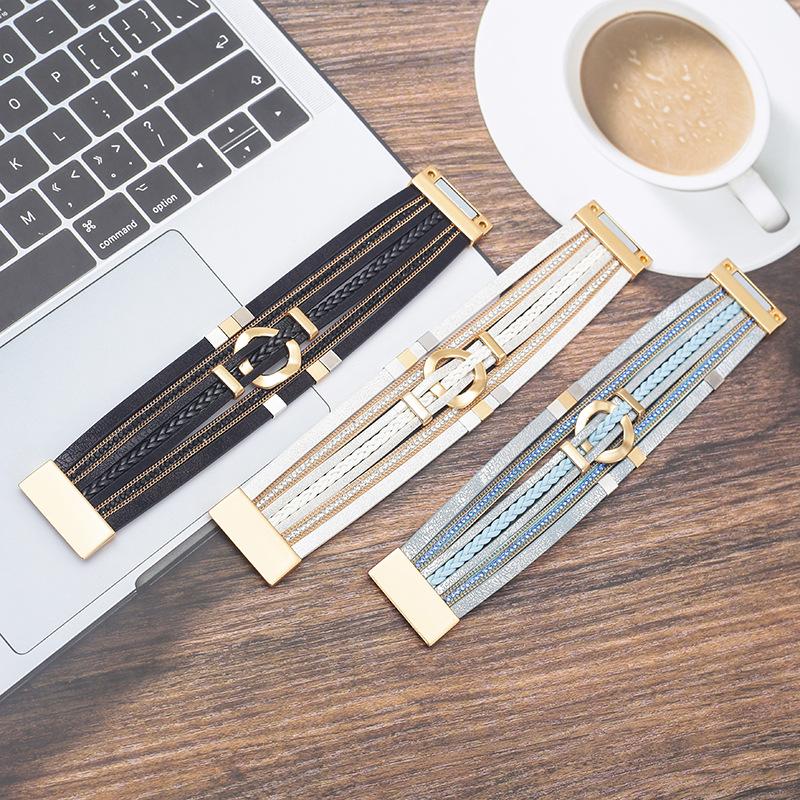 Boho Round Braided Leather Bracelet for Women Men Vintage Multilayer Wrap Wide Bangles Party Jewelry Gifts