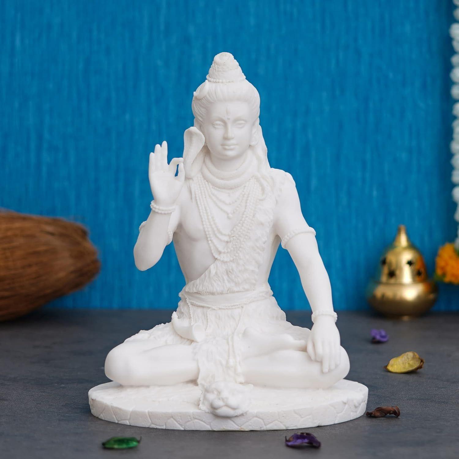 

White Polyresin Blessing Lord Shiva Statue