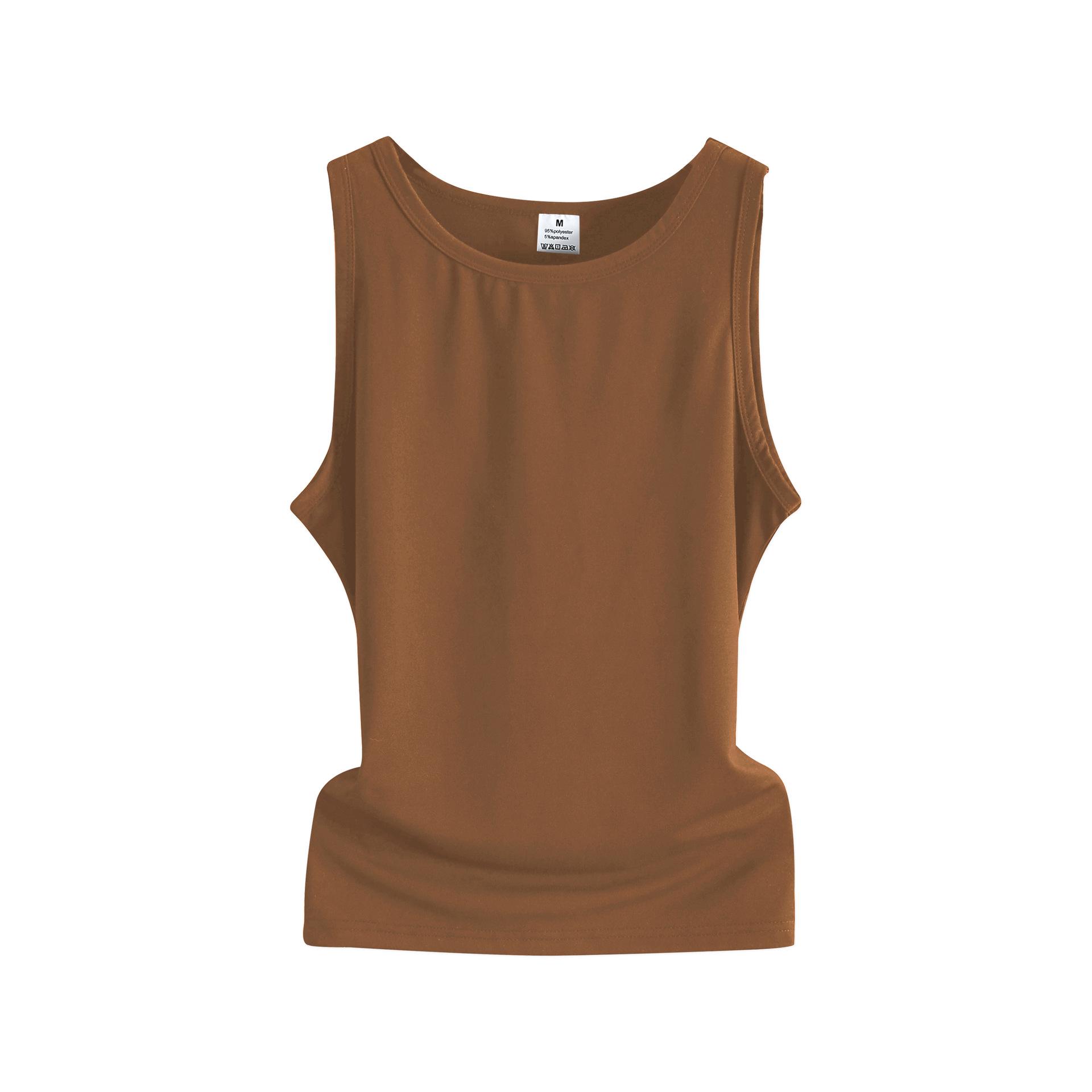 

200g Modal Round Neck Sleeveless Tank Top with Soft Pure Color Print 2XL коричневый