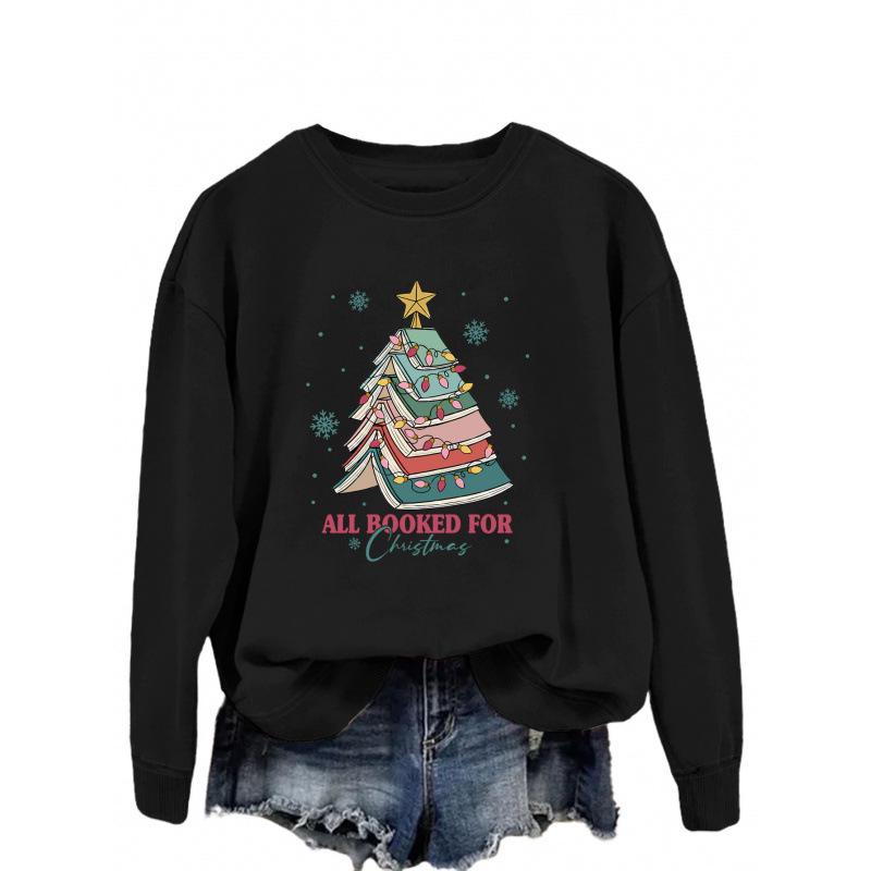 Christmas Letter Fun Print Casual Round Neck Hoodie