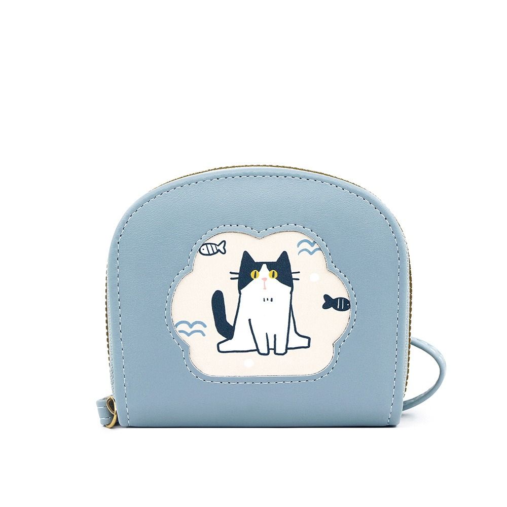 Cartoon Cute Cat Short Wallet Zipper Card Holder Fashion PU Leather Card Bag  Outdoor