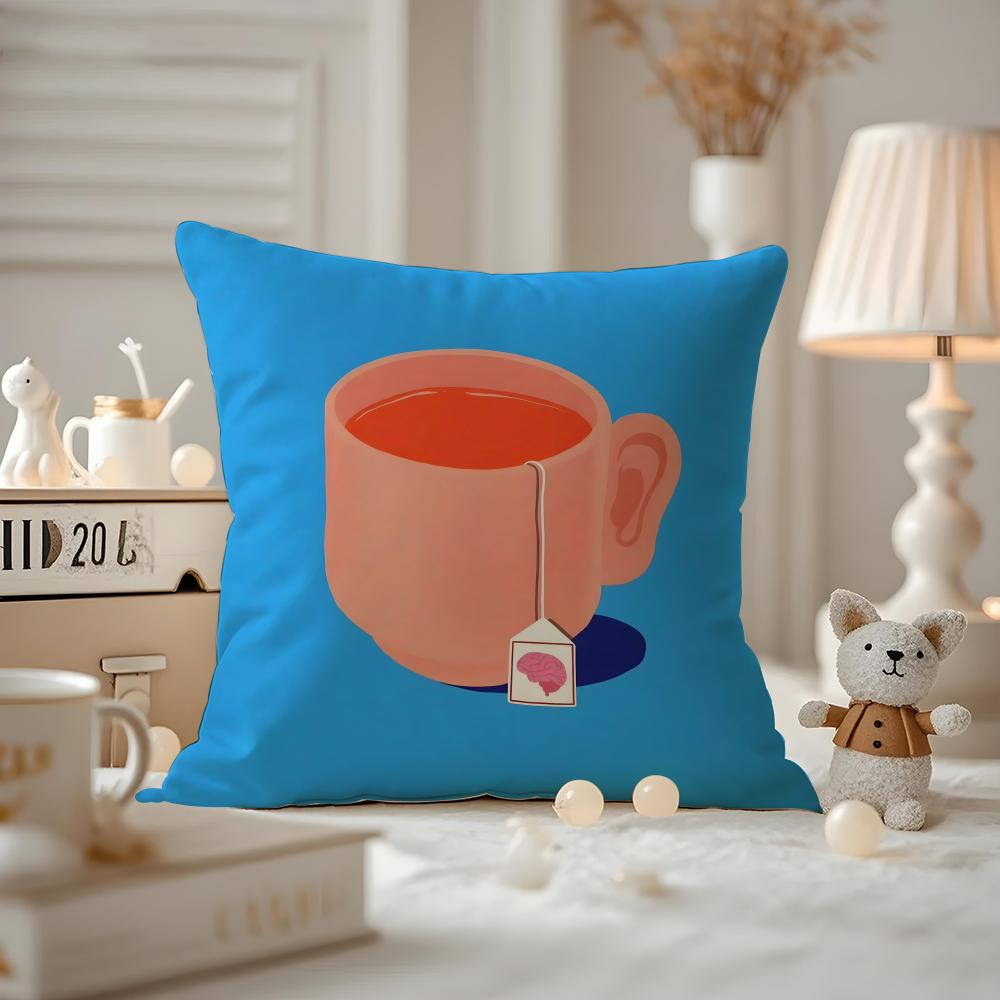 Abstract Funny Illustration Cushion Cover Anti-dustmite Pillowcase Invisible Zipper Silky Short Plush Sofa Cushion Cover
