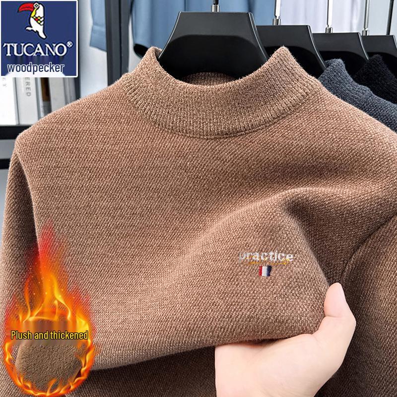 Woodpecker Men s Thick Velvet Half-High Collar Winter Knit Top XXXXL for 190-210 lbs