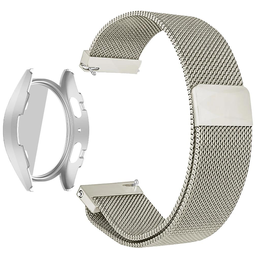 Coque PC + Bracelet Métal pour Samsung Galaxy Watch 7/6/5/4 44mm 40mm Bracelet Milanais Pare-chocs Protecteur en Verre Trempé Accessoires