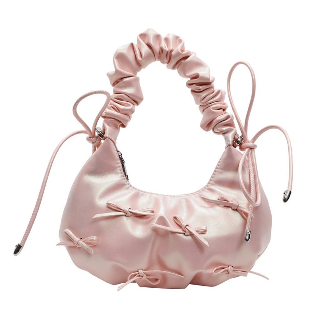 

Складчатая сумка-тоут с бантом, сумка для сладких пельменей, однотонная сумка-облако, для путешествий розовый