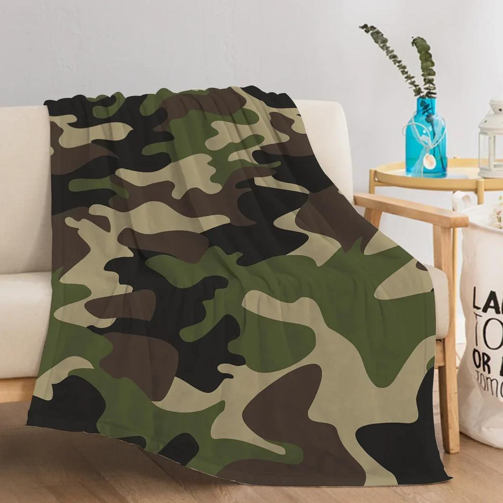 Camouflage Design Green and Black Pattern Blanket Blanket Soft Fuzzy Microfiber Plush Fleece Throw Blanket for Bed Couch