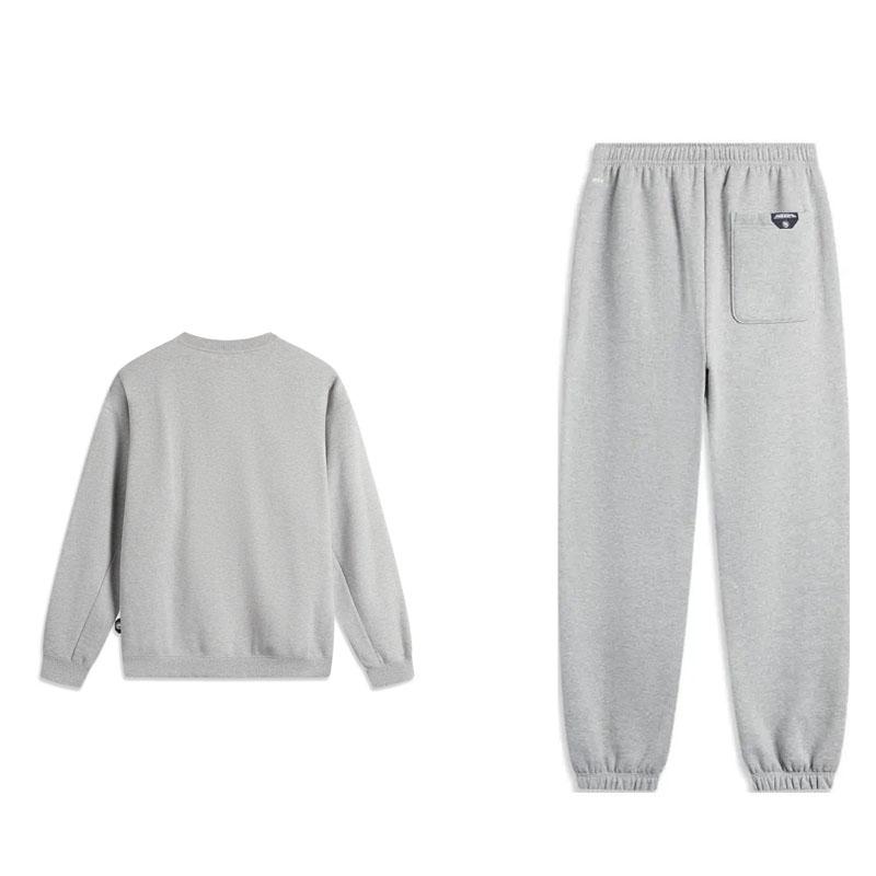 Li Ning Round Neck Drop Shoulder Loose Long Sleeve Mid Waist Tied Long Pants Letter Print Hoodie Set Men Hoodie Set AWDU515-6+-AKLU519-4