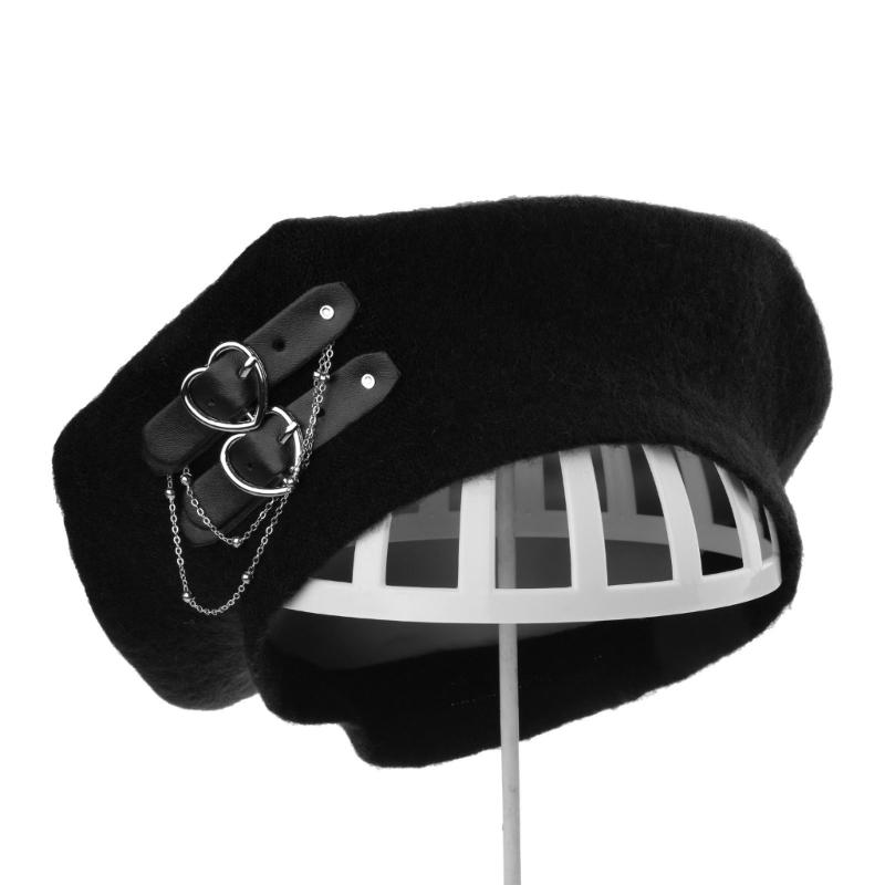 Lolita Girls Heart Buckle Beanie JK Hat Sweet Cool Hair Accessories Fashion Beret Breathable Preppy Style Lolita Hat