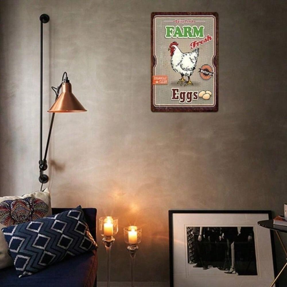 Metal Poster Wall Art Retro Farm Chicken Hen Eggs Kitchen Decor