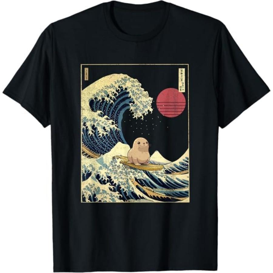 

Seal Kanagawa Wave Funny Surf Animal T-Shirt LTDV Mens Womens Tank Top Sweatshirt Hoodie Longsleeve 480 Black XXXXXL різнокольоровий