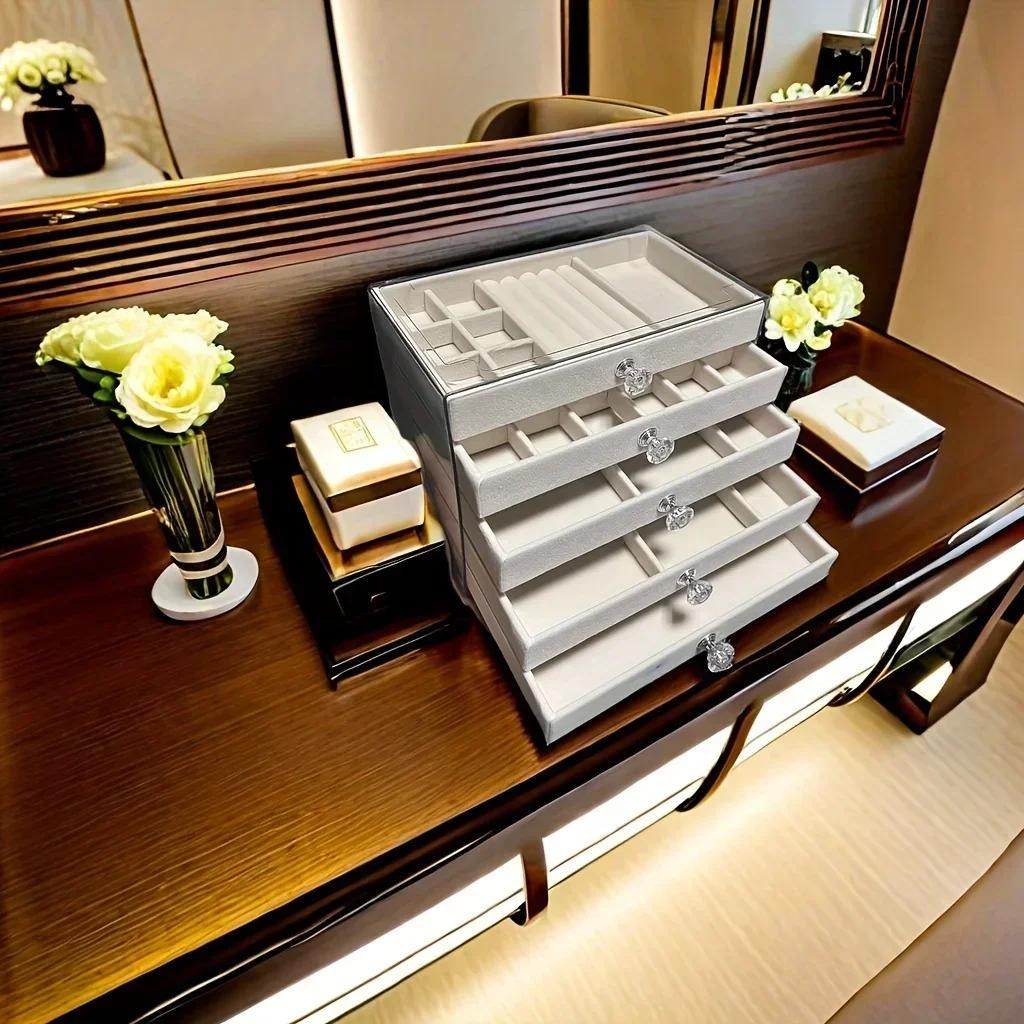 New Transparent Home Desktop 5-Tier Countertop Drawer Jewelry Box Storage Box Earring Storage Box, Jewelry Boxes