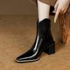 Fashion NEW Autumn Women Boots Split Leather Shoes for Women Square Toe Chunky Heel Shoes Zipper Short Modern Boots Concise Daily Shoes
