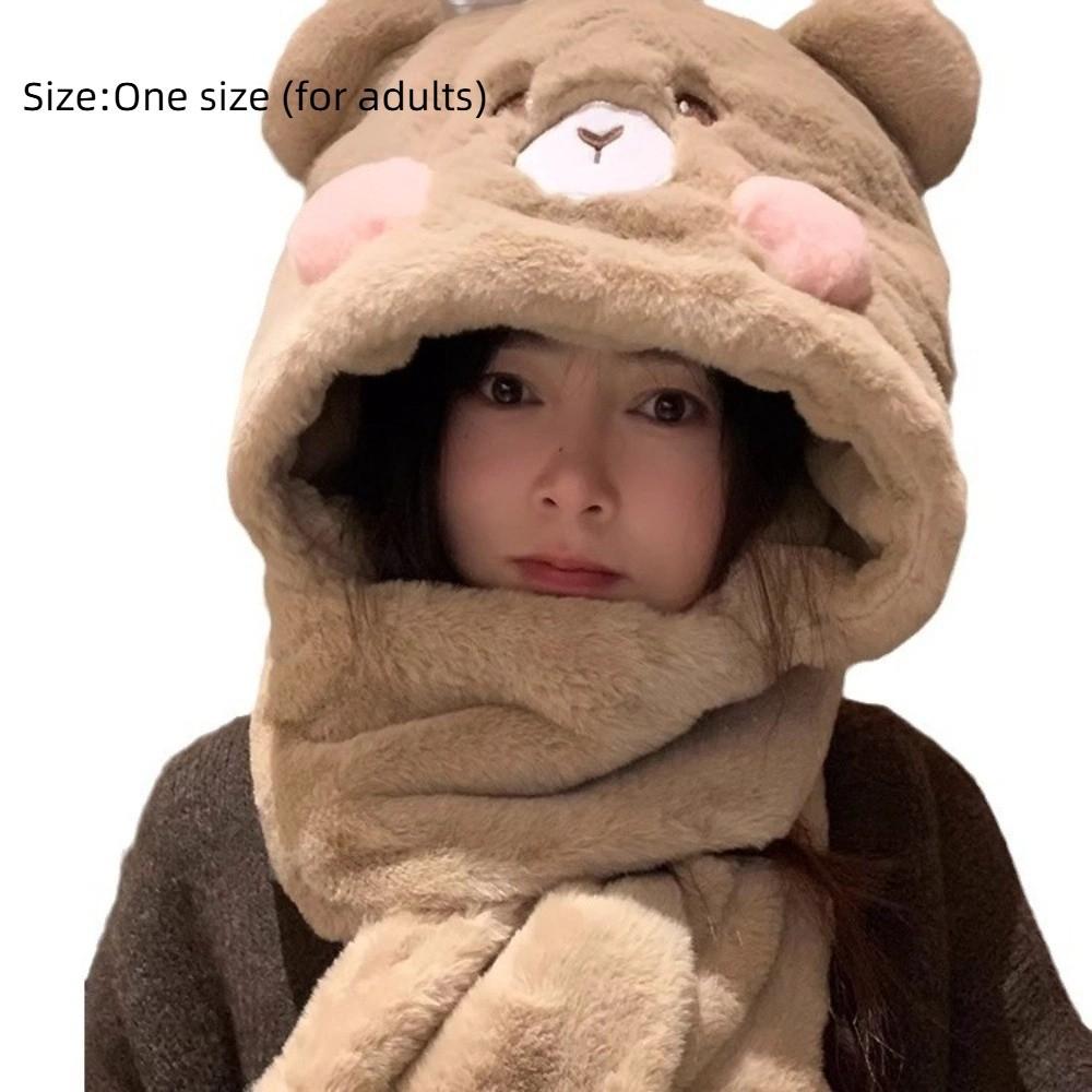 Fluffy Ear Protection Hat Warm Velvet Bucket Hat Cute Plush Bear Hat  Women