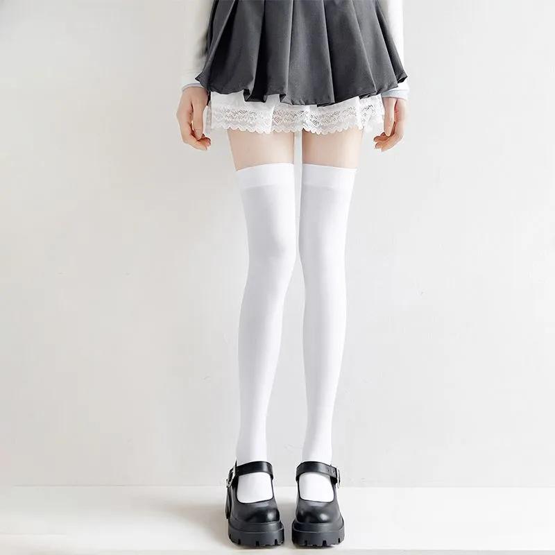 Women'S Sexy Solid Color Black White Thigh High Socks Cute Lolita Style Sweet Thin Leggings Velvet Soft Skin-Friendly Stockings