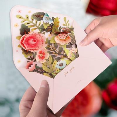 3D Fly-Out Greeting Card Multiple Colorful Flower Decor Greeting Card with Envelope Watercolor Painting