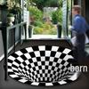 3D Illusion Vortex Carpet: Black & White Grid Round Floor Mat