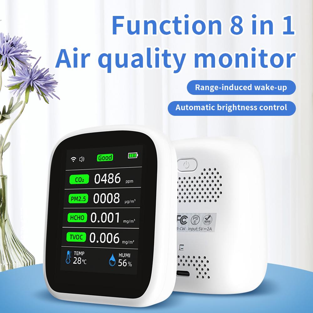 Tuya Wifi 8in1 Air Quality Meter Multifunctional PM1.0 PM2.5 PM10 CO2 TVOC HCHO Temperature Humidity Tester CO2 Detector