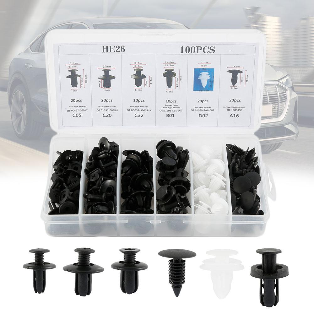 100PCS/Set Car Retainer Clips Set Universal Reusable Plastic Door Panel Fasteners Kit Multiple Sizes Car Clips Set Car Repairing