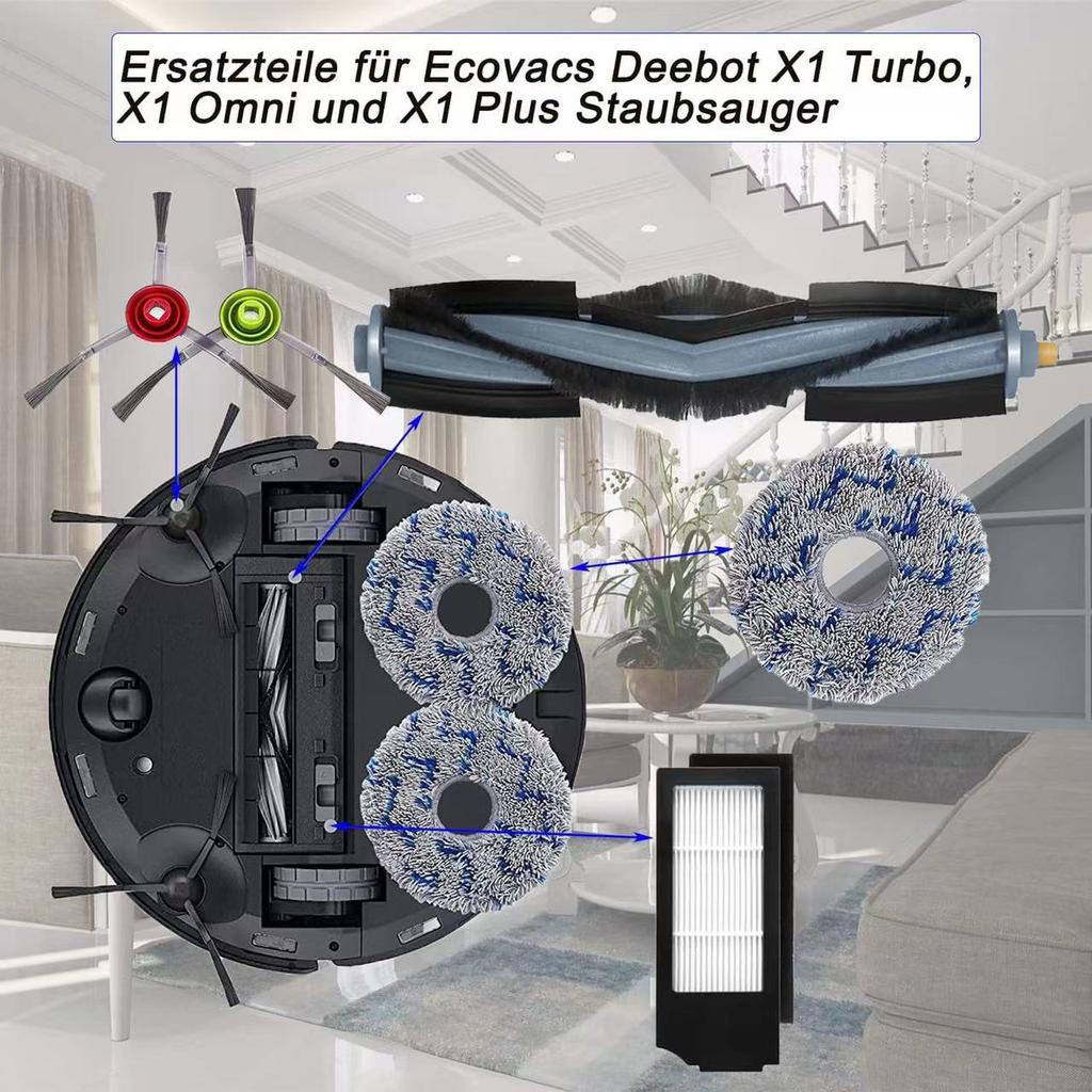 Ecovacs Deebot X1 OMNI / T10 OMNI Robot Vacuum Cleaner Spare Parts, Rubber / Side Brush, Cover,Hepa Filter, Mop Rag, Dust Bag