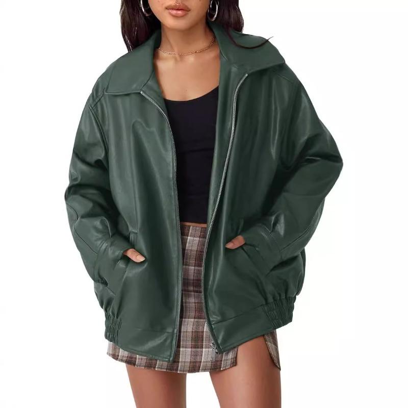 New women's large motorcycle leather jacket autumn and winter fashion loose long-sleeved motorcycle jacket