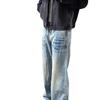 Men's Washed Blue Straight-Leg Jeans, Spring/Autumn High Street Style, Cleanfit Micro-Flared Long Pants