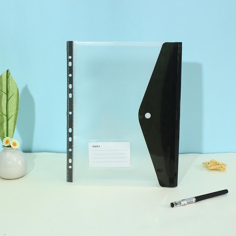 11-Hole 3D A4 Transparent Snap-Button File Bag with Card Holder - Colorful Student Document Organizer