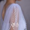 Detachable Glitter Tulle Puff Short Sleeve Cuffs, Mixed Size Pearl Beaded Sheer Arm Covers for Wedding Bridal Evening Dress