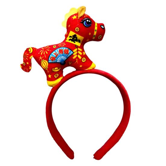 Headband Year of Horse 2026 Cartoon Headwear Soft Plush Material Comfortable Fit Hair Hoop Cosplay Photo Prop