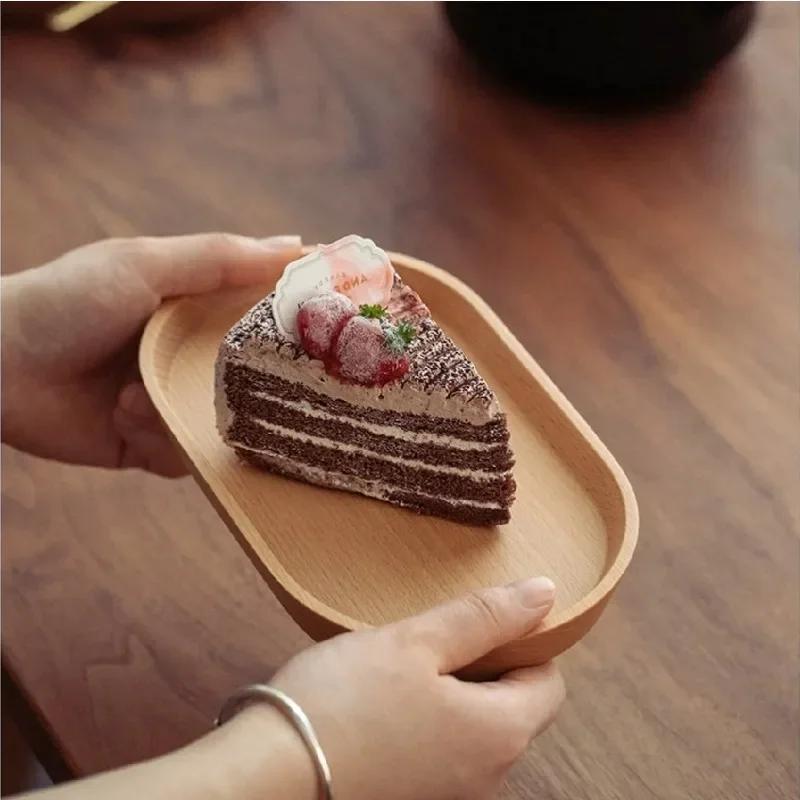 Ins Style Dessert Plate Wooden Tableware Solid Wood Round Dessert Plate Japanese-style Wooden Tray Snack Plate Dried Fruit Plate