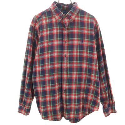 Check Pattern Long Sleeve Flannel Button Down Shirt L Red Men's Used