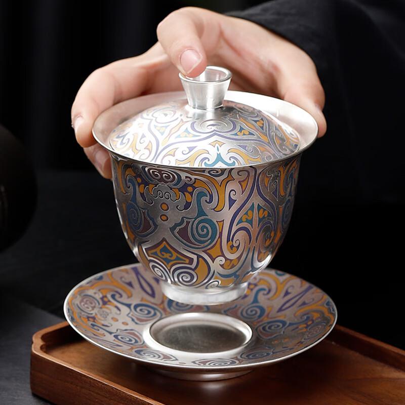 Chaxun Ceramic Gaiwan with Gilded Silver Lid