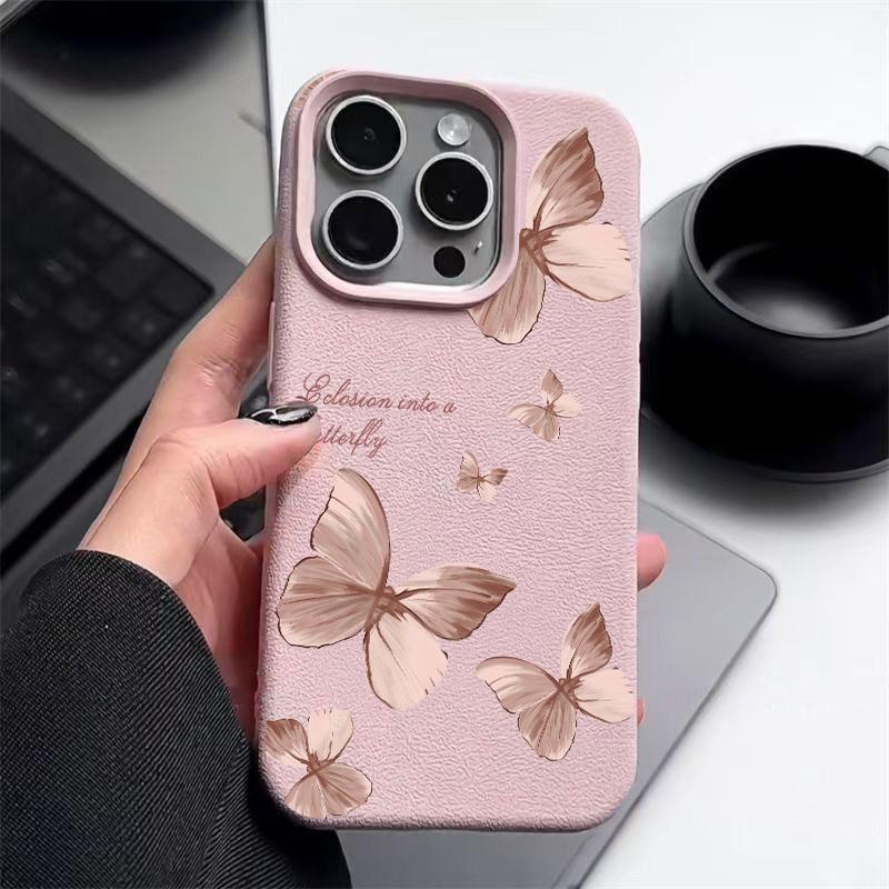

Чехол для телефона с цветным рисунком бабочки из кожи и текстурой для iPhone 16 Pro 15 14 13 12 Pro Max, ударопрочный матовый тонкий однотонный цветной мягкий чехол из ТПУ с защитой от падений iPhone 12