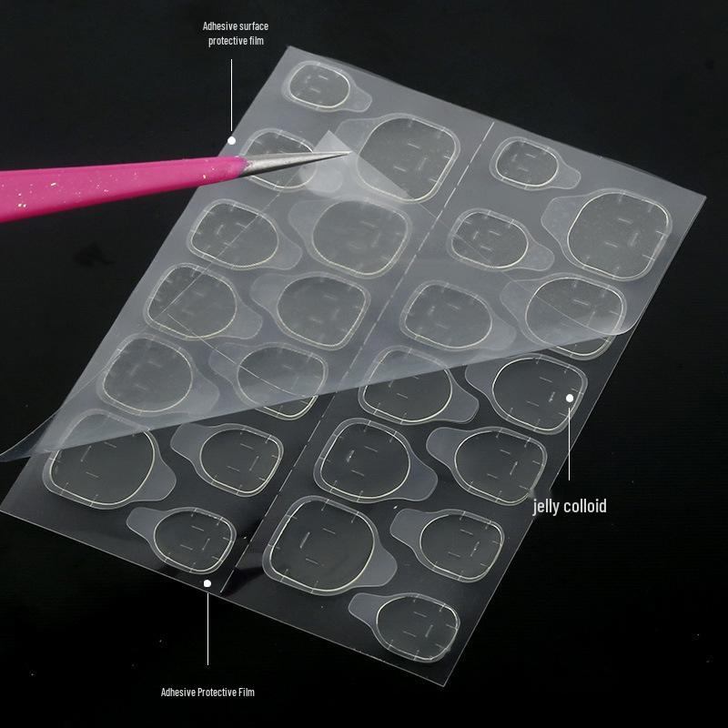 Nail Art Wearable Jelly Adhesive Stickers - 24 Double-Sided Invisible Tips (Yellow/White Glue Options)