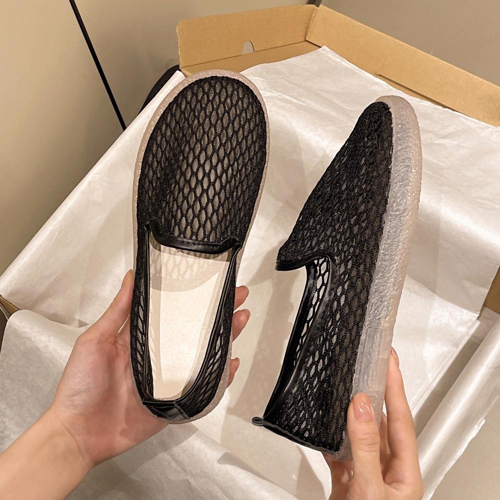Fashionable Mesh Shoes Women's Breathable Summer New Lightweight Soft Bottom Slip-On Bean Bean Shoes PU Insole Mesh Upgraded