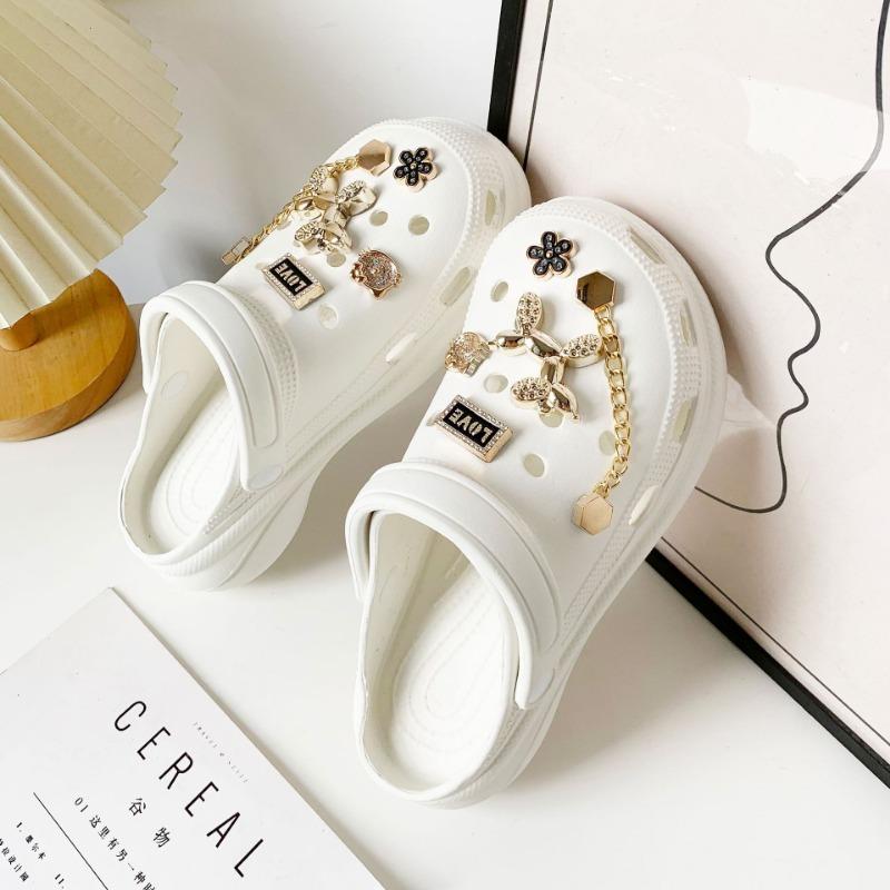 10PCS Shoe Charm for Crocs DIY Advanced Golden Retro Chain Shoe Decoration Buckle for Croc Charms Hole Shoes Accessories