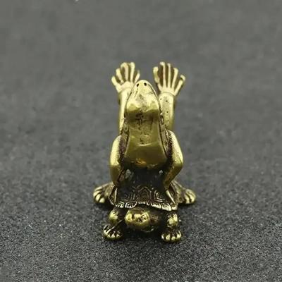 1 Pcs Vintage Brass Turtle Back Frogs Micro Sculpture Tea Pet Collection Ornaments Home Decor Room Tabletop Handicraft Model