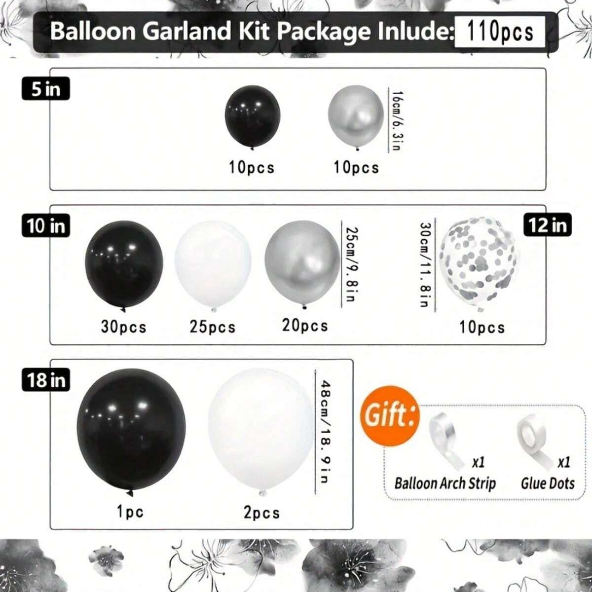 

110PCS white, black, silver latex balloon set suitable for birthday parties, weddings, Valentine s Day party decorations Other