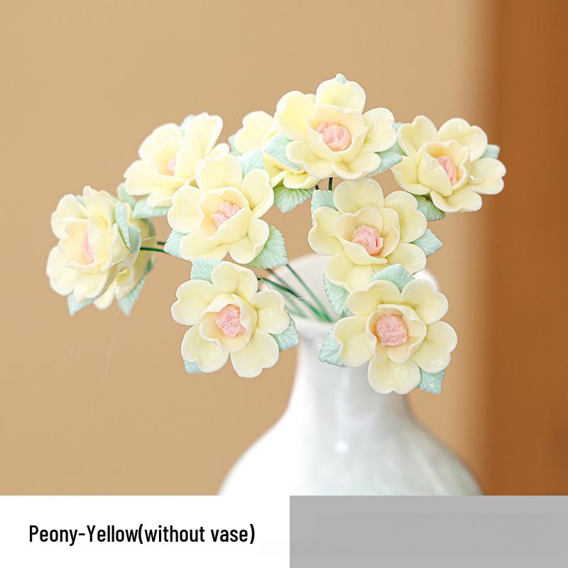 Traditional Jingdezhen Peony Ceramic Vase - Eternal Flower Simulation Decoration