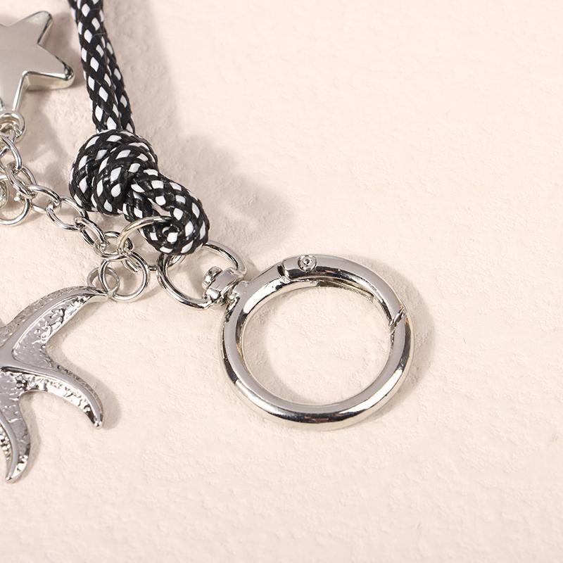 Y2K Trendy Starfish Five-Pointed Star Lanyard Keychain Retro Braided Rope Keyring Bag Pendant Key Hanging Decoration Gifts