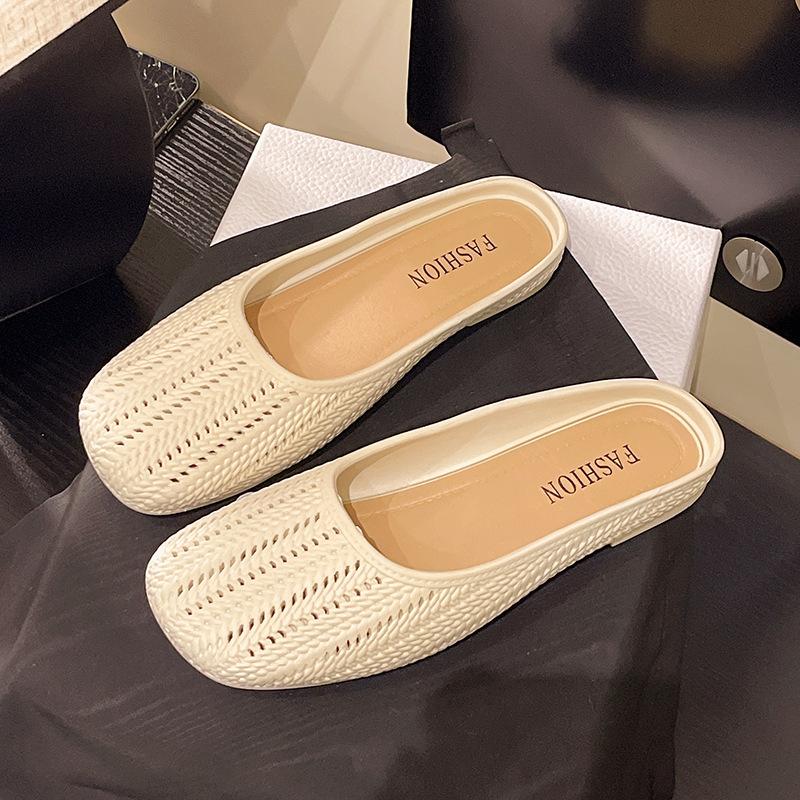 New Bag Head Half Slippers Women's Summer Wear Lazy One Pedal Hollow Non-slip Soft Bottom Cool Slippers