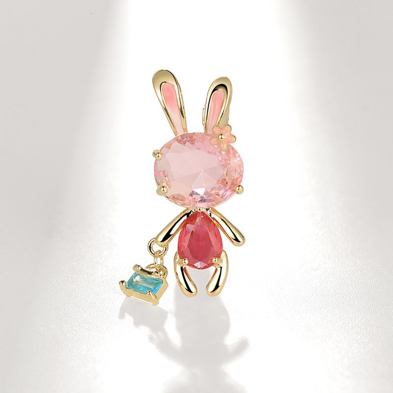 Japanese-style Fresh Little Rabbit Brooch with Colorful Zircon Cartoon Animal Pin, Cute Accessory Brooch