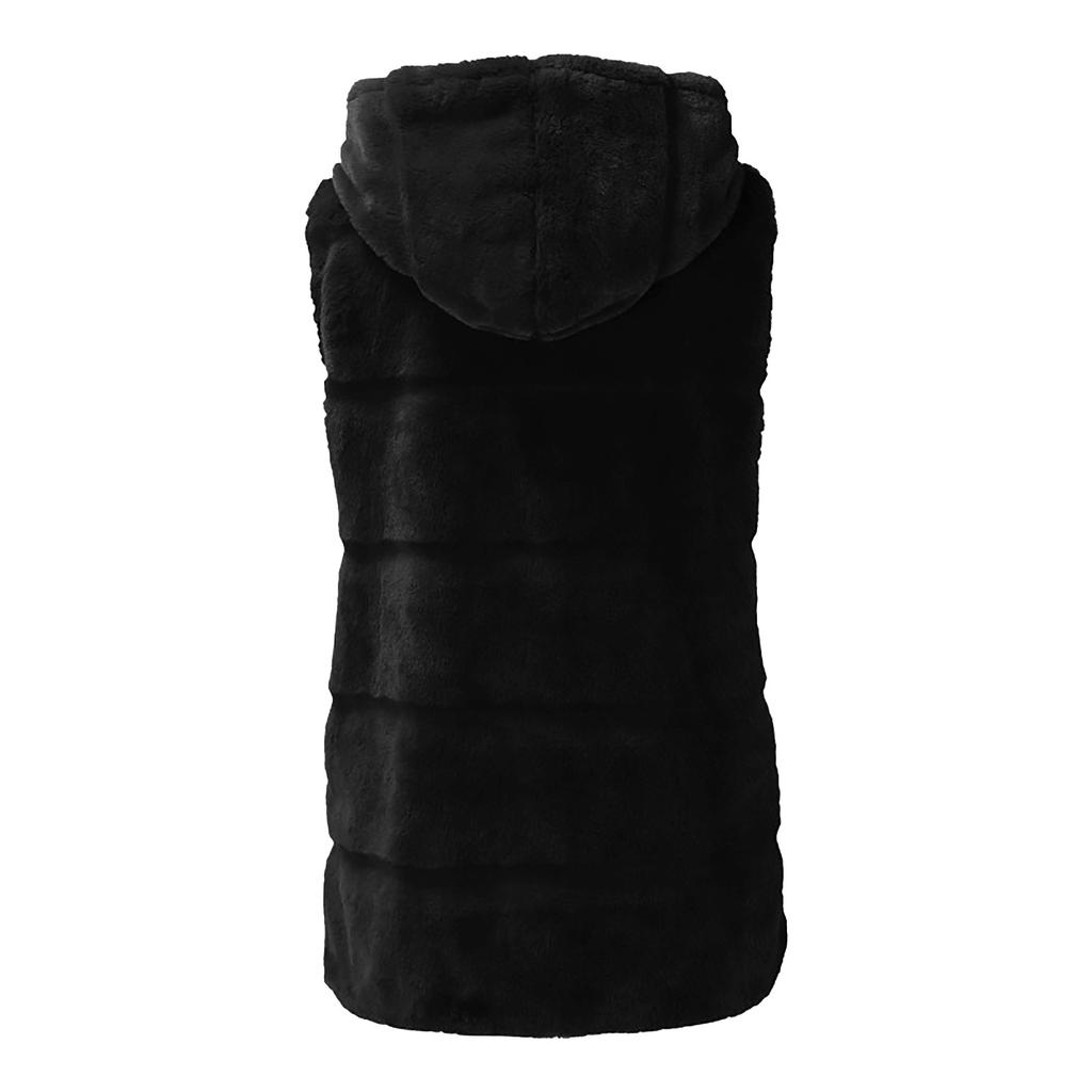 Women's Fashion Sleeveless Plush Waistcoat Faux- Hoodie Top Coat Outwear