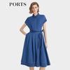 Women's Shirt Collar H-line Denim Midi Dress