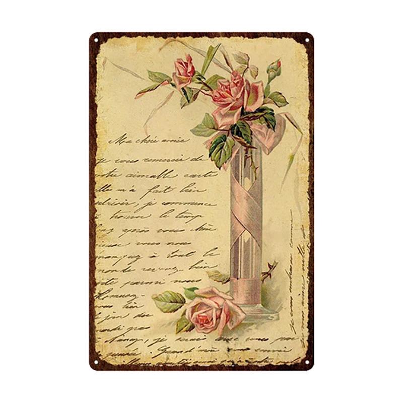 Flowers Metal Tin Sign Retro Plates Rose Peony Lavender Art Plaque Vintage Poster Garden Room Home Wall Decor Gift