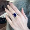 Luoxi Temple 2023 S925 Silver Simulated Emerald Cut Royal Blue Ring