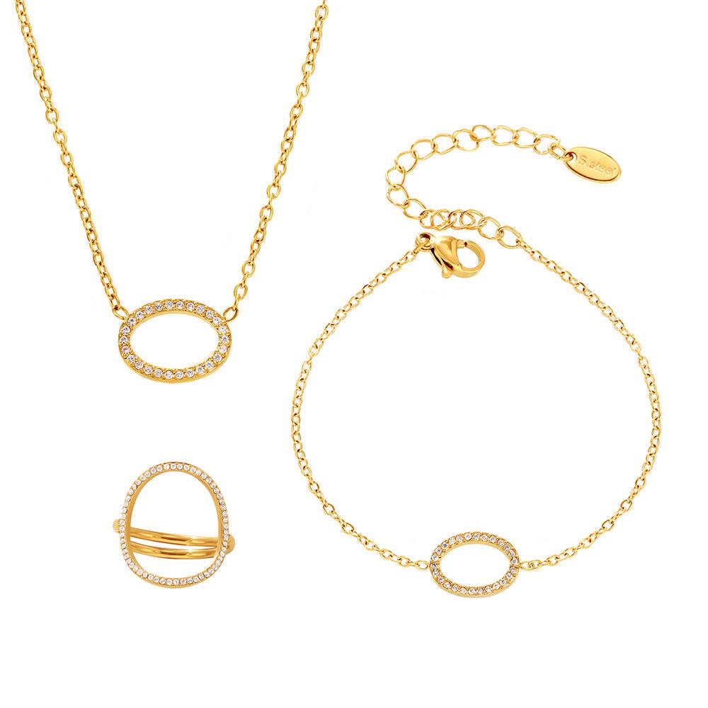 Exquisite Niche Zirconium Titanium Steel Jewelry Set: 18k Gold Plated Ring, Bracelet, and Temperament Necklace.