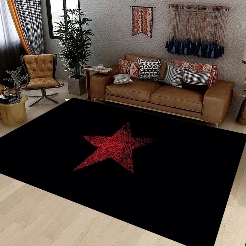 Schwarzer Hintergrund Roter Stern Bereichsteppich für Wohnzimmer Schlafzimmer Moderne Wohnkultur Teppich Rutschfeste Bodenmatte Geometrisches Design