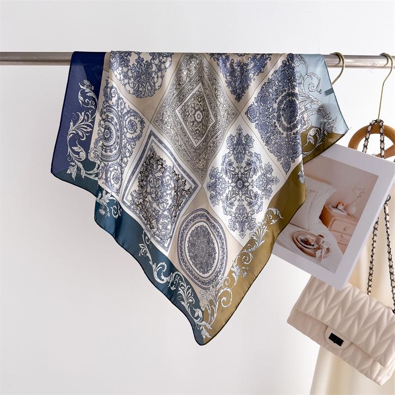 Elegant Spring Floral Silk-Blend Square Scarf - Headscarf & Neck Protection Neckerchief for Women