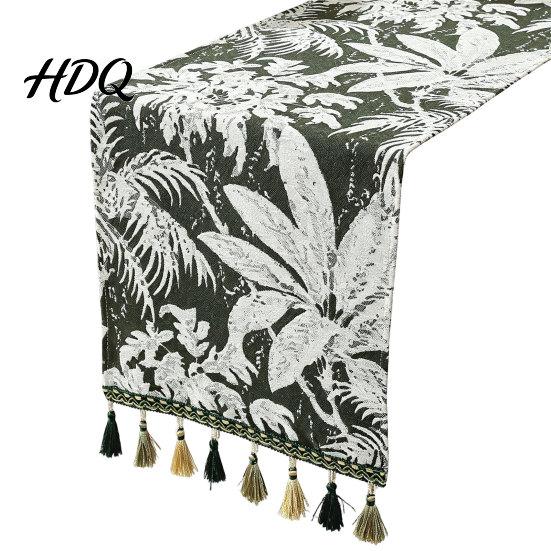 Soft Fabric Table Runner Floral Jacquard Runner Flower Bird Leaf Vintage Elegant